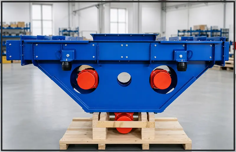 Finished bidirectional vibrating conveyor with three vibration motors